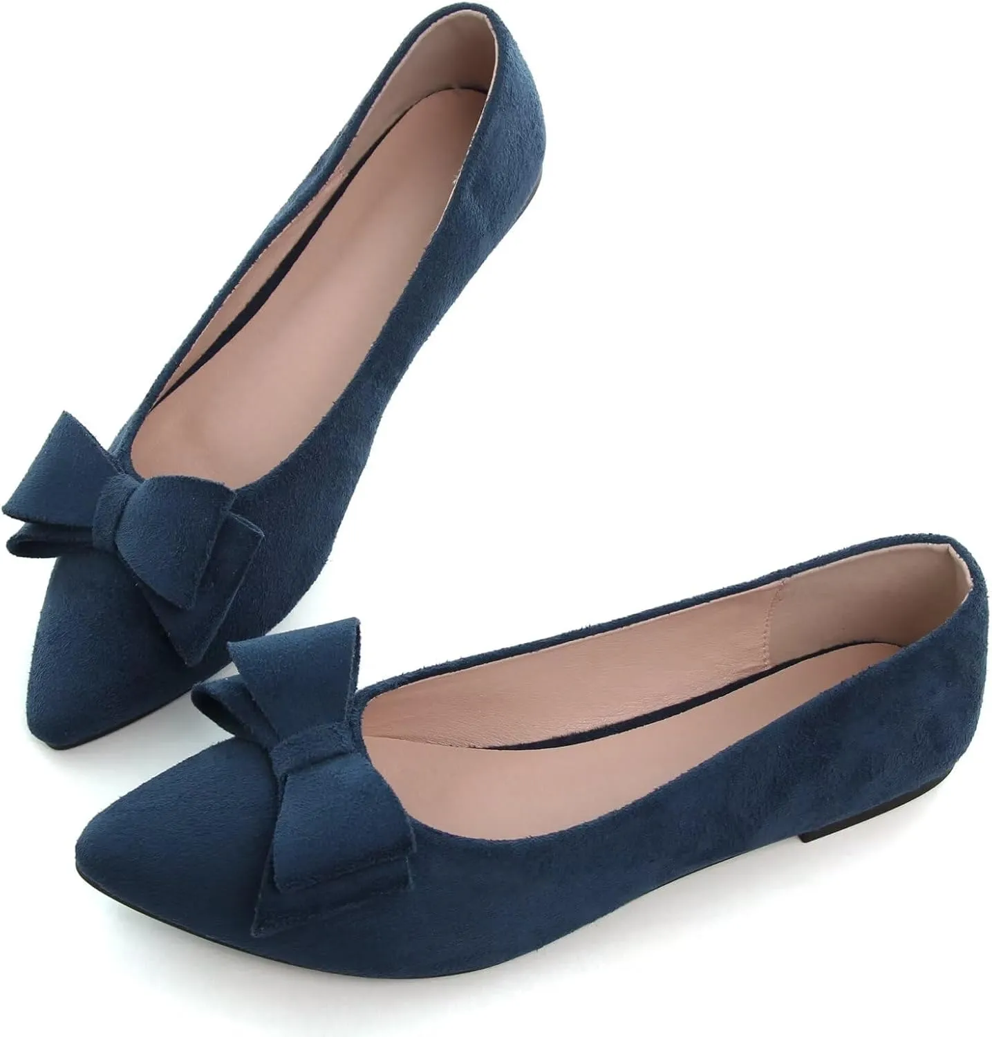 WENJIAZHIZHI Womens Pointy Toe Ballet Flats with Bowknot Comfortable Wedding Dress Loafers Walking Shoes Easy Slip-ons