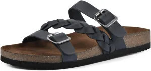 WHITE MOUNTAIN Women's Huntington Signature Comfort Molded Footbed Double Buckle Braided Sandal