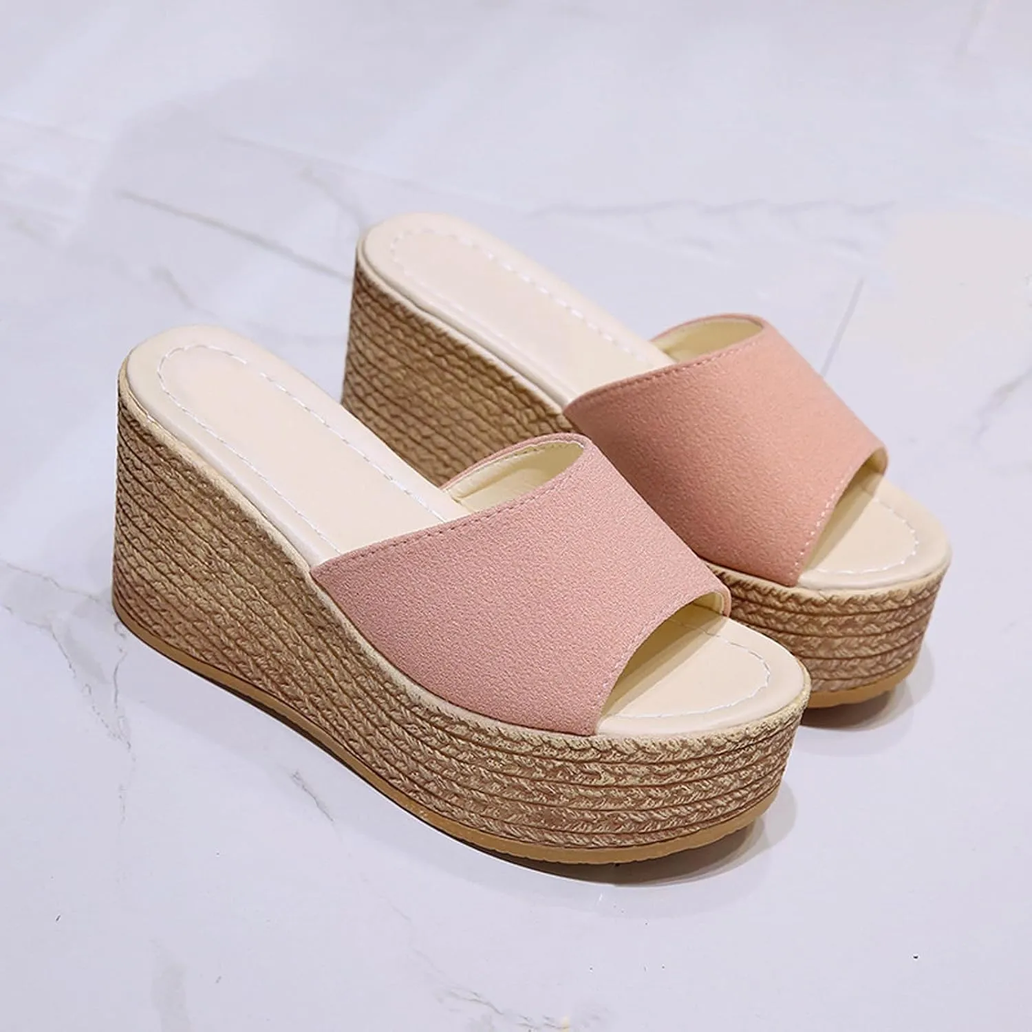 Wide Straps Platform Wedge Sandals for Women Breathable Open Toe Espadrille Sandals Comfort Slip On Mules Summer Casual Beach Slides