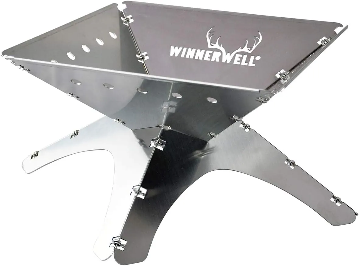WINNERWELL Flatfold Fire Pit – Medium | Portable Stainless Steel Fire Pan