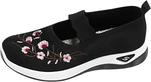 Women Woven Loafers Orthopedic Breathable Soft Shoes Slip On Walking Foam Anti Slip Arch Support Embroidery Sneakers