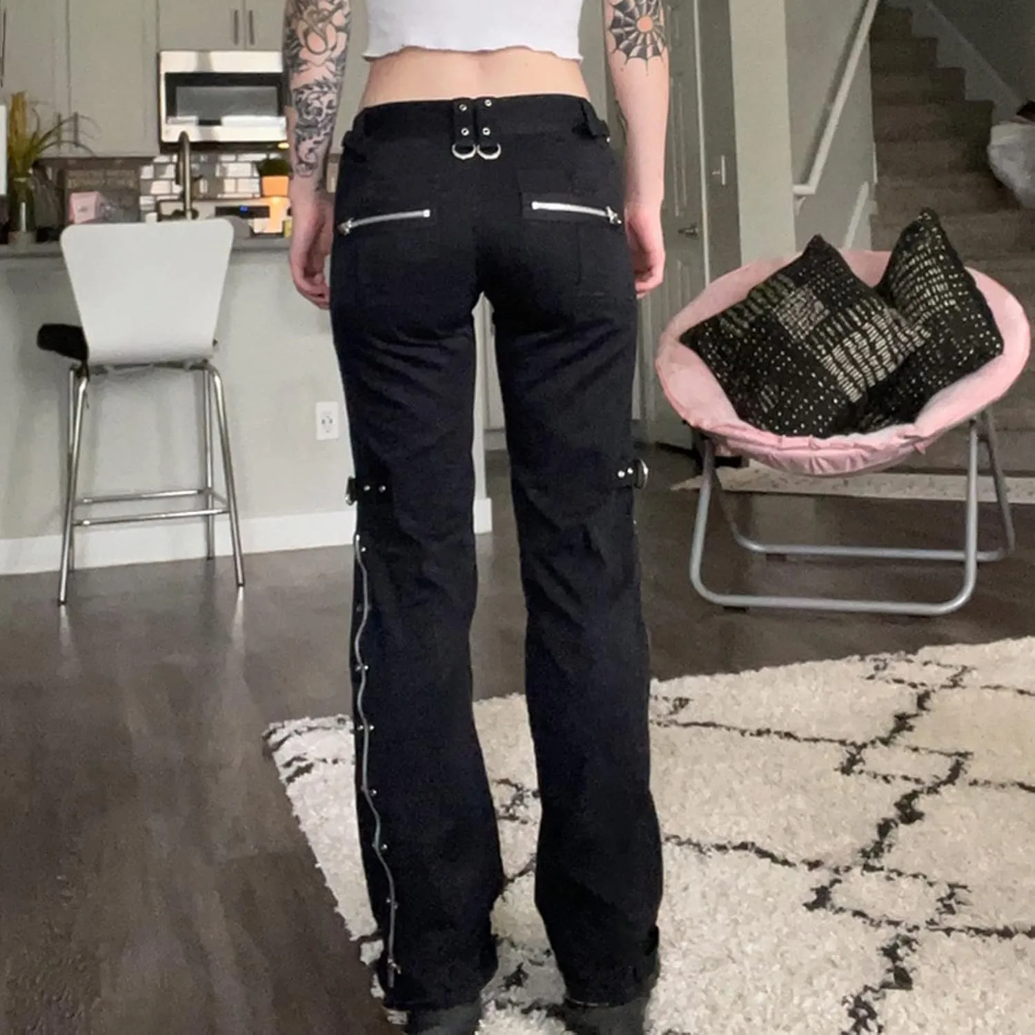 Women Y2K High Waisted Jeans Gothic Baggy Gothic Cargo Jeans Wide Straight Leg Punk Denim Pants Loose Trousers Streetwear