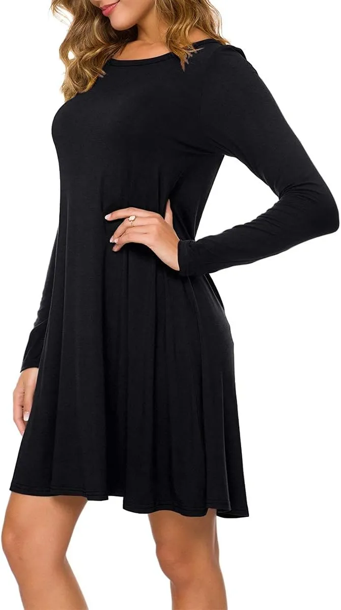 Women's Casual Plain Fit Flowy Simple Swing T-Shirt Loose Tunic Dress¡­