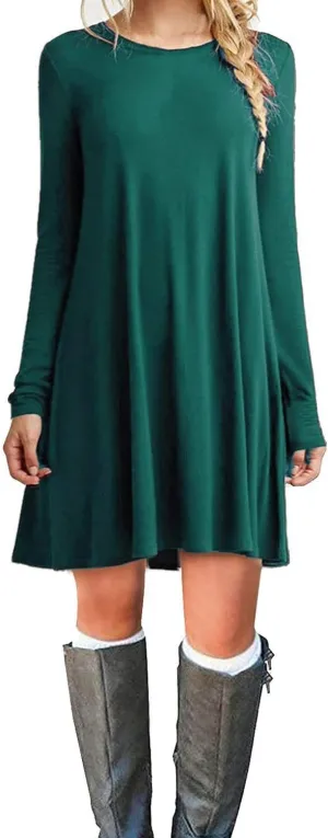 Women's Casual Plain Fit Flowy Simple Swing T-Shirt Loose Tunic Dress¡­