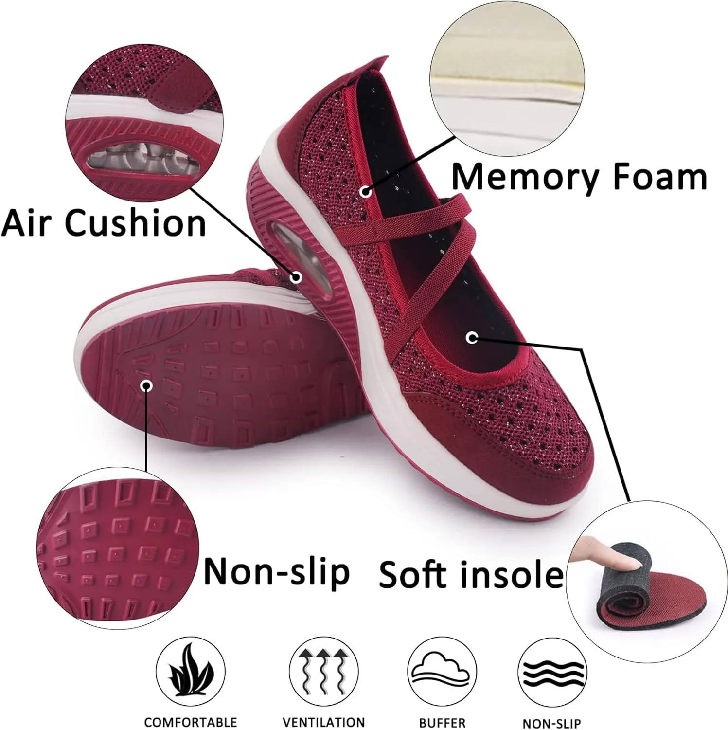 Women's Comfortable Working Nurse Shoes Non-Slip Adjustable Breathable Walking Buffer Fitness Casual Nursing Orthotic Lightweight Shoes Arthritis, Diabetes Heel Pain