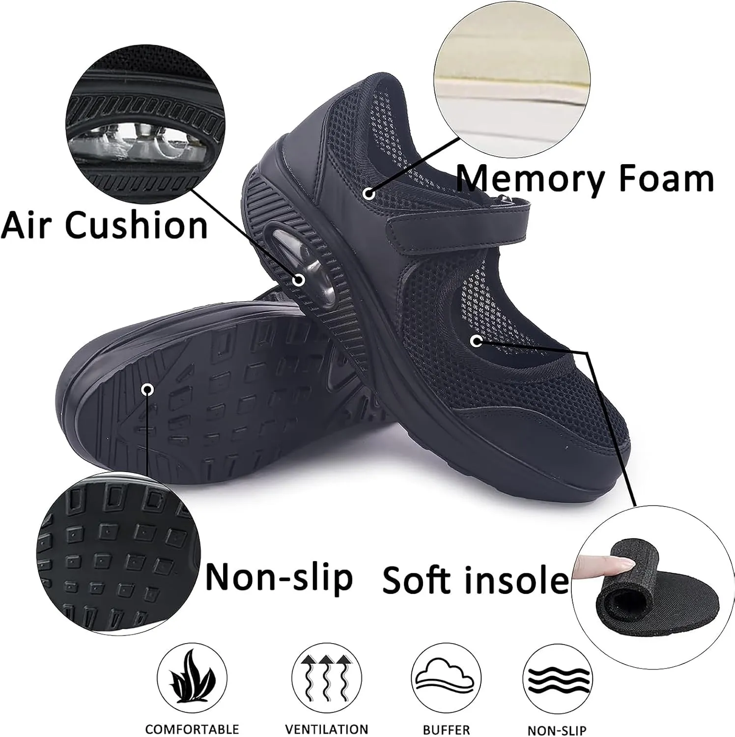 Women's Comfortable Working Nurse Shoes Non-Slip Adjustable Breathable Walking Buffer Fitness Casual Nursing Orthotic Lightweight Shoes Arthritis, Diabetes Heel Pain