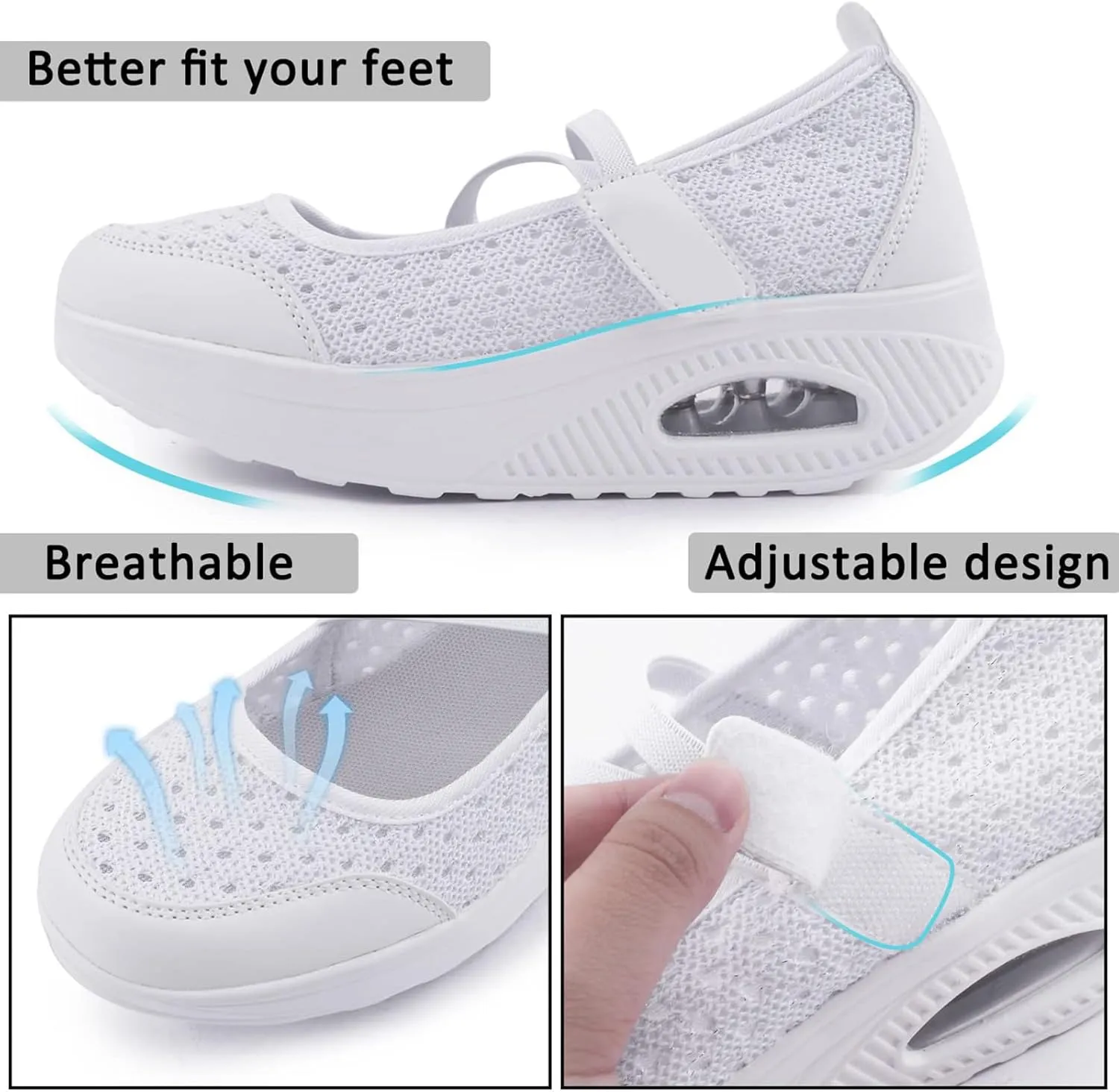 Women's Comfortable Working Nurse Shoes Non-Slip Adjustable Breathable Walking Buffer Fitness Casual Nursing Orthotic Lightweight Shoes Arthritis, Diabetes Heel Pain