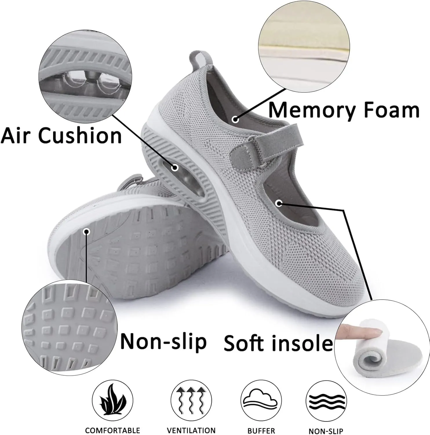Women's Comfortable Working Nurse Shoes Non-Slip Adjustable Breathable Walking Buffer Fitness Casual Nursing Orthotic Lightweight Shoes Arthritis, Diabetes Heel Pain