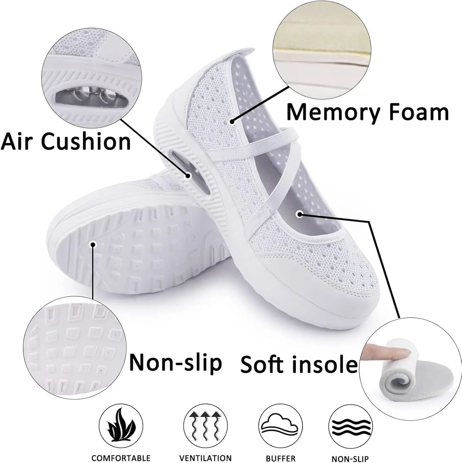 Women's Comfortable Working Nurse Shoes Non-Slip Adjustable Breathable Walking Buffer Fitness Casual Nursing Orthotic Lightweight Shoes Arthritis, Diabetes Heel Pain