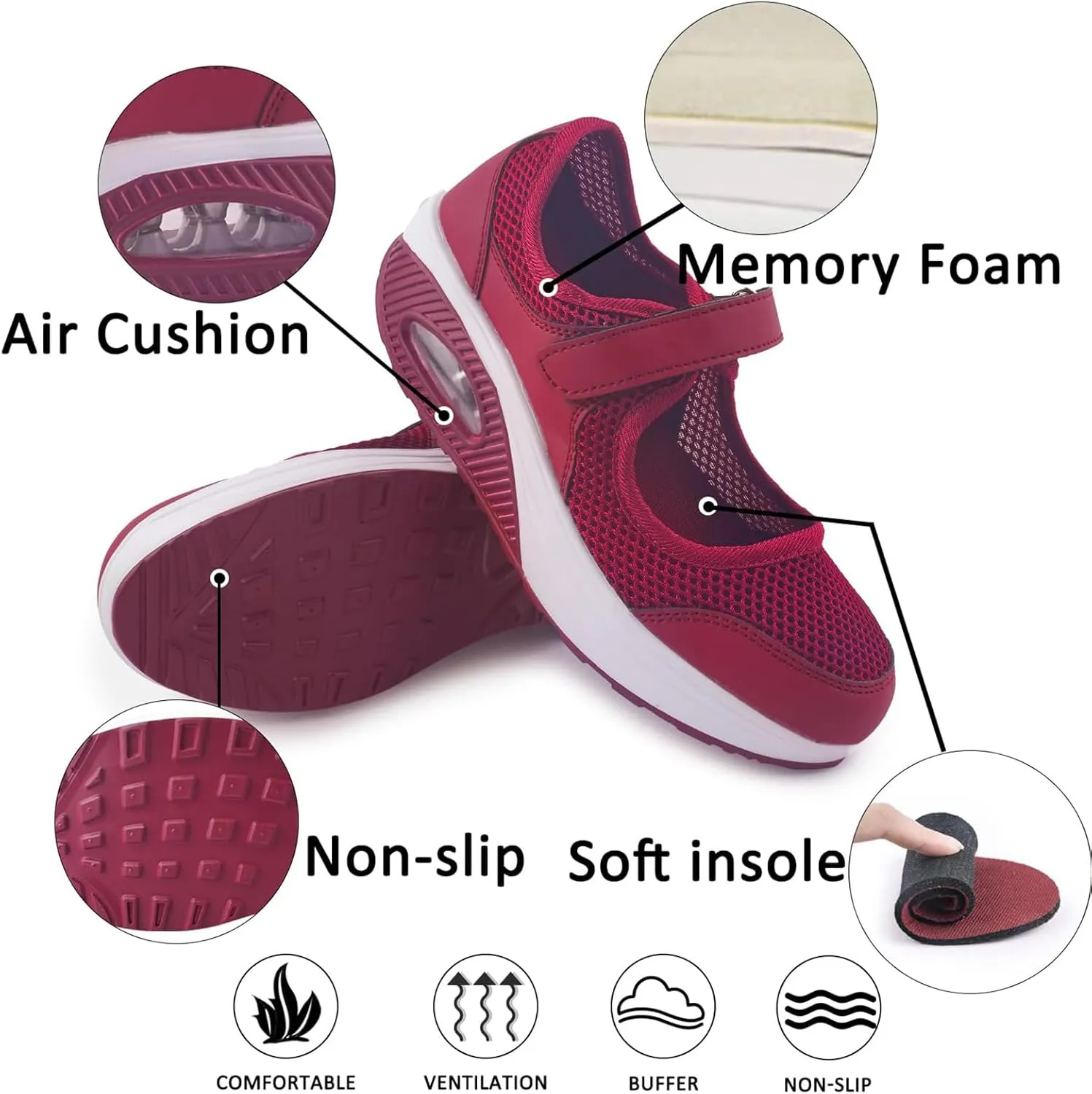 Women's Comfortable Working Nurse Shoes Non-Slip Adjustable Breathable Walking Buffer Fitness Casual Nursing Orthotic Lightweight Shoes Arthritis, Diabetes Heel Pain