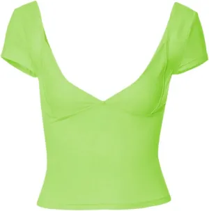 Women's Deep V Neck Off Shoulder T Shirt Simple Sexy Y2k Top Casual Short Sleeve Low Chest Solid Color Slim Vest
