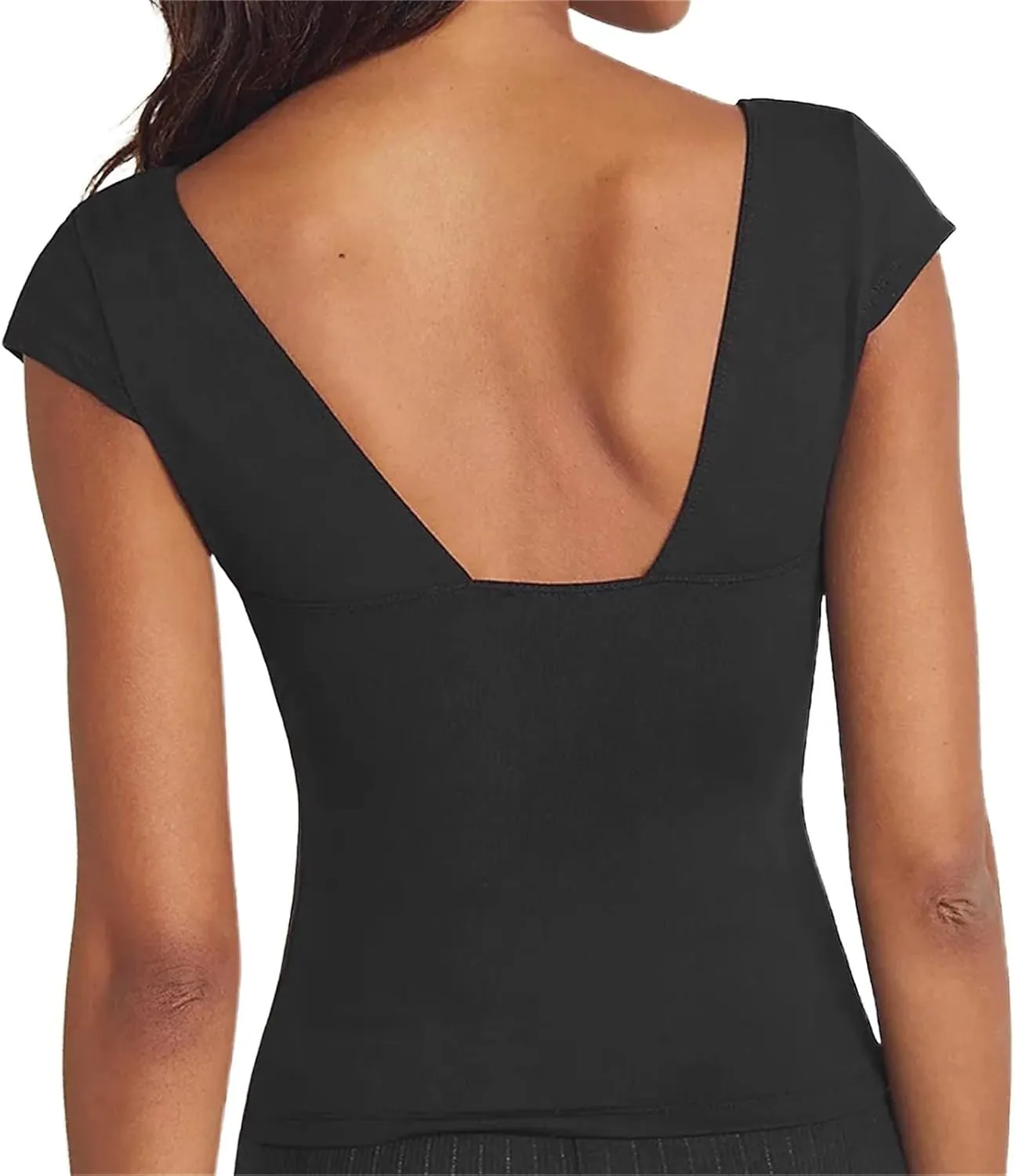 Women's Deep V Neck Off Shoulder T Shirt Simple Sexy Y2k Top Casual Short Sleeve Low Chest Solid Color Slim Vest