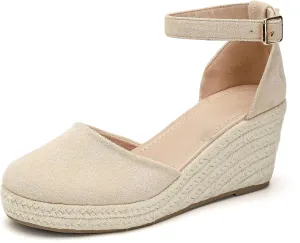 Womens Espadrilles Sandals, Closed Toe Platform for Women Ankle Strap Casual Comfortable Wedge Sandals
