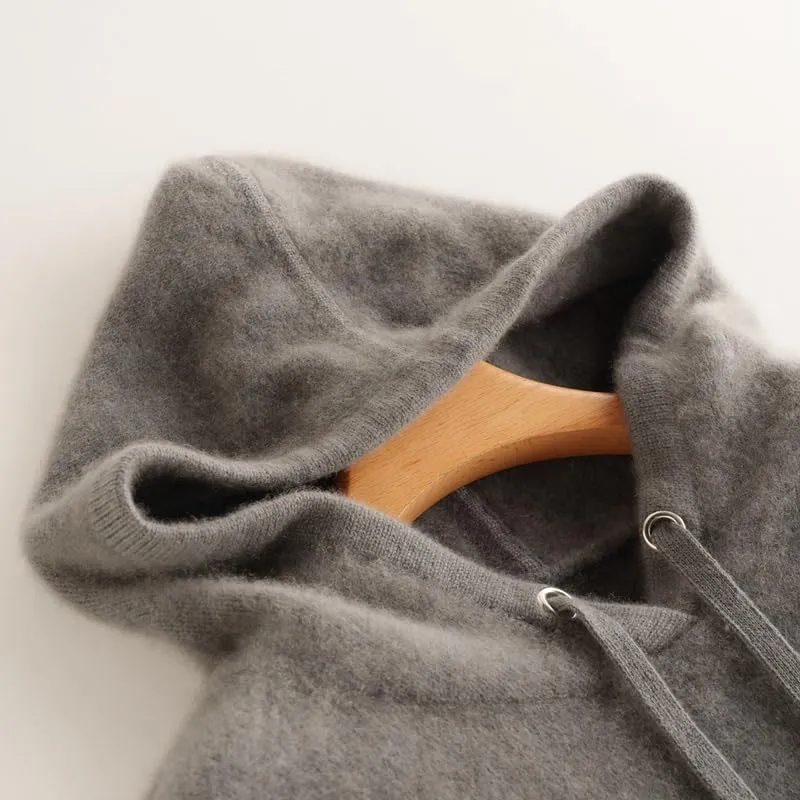 Women's Fall and Winter 100% Cashmere 7 Stiches Thickening Long Sleeve Hoodie