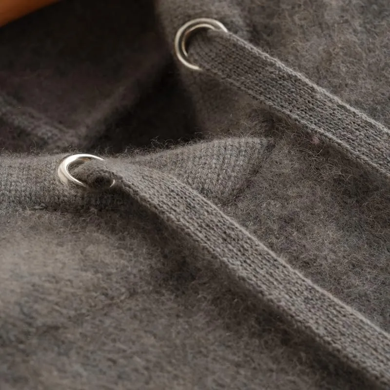 Women's Fall and Winter 100% Cashmere 7 Stiches Thickening Long Sleeve Hoodie