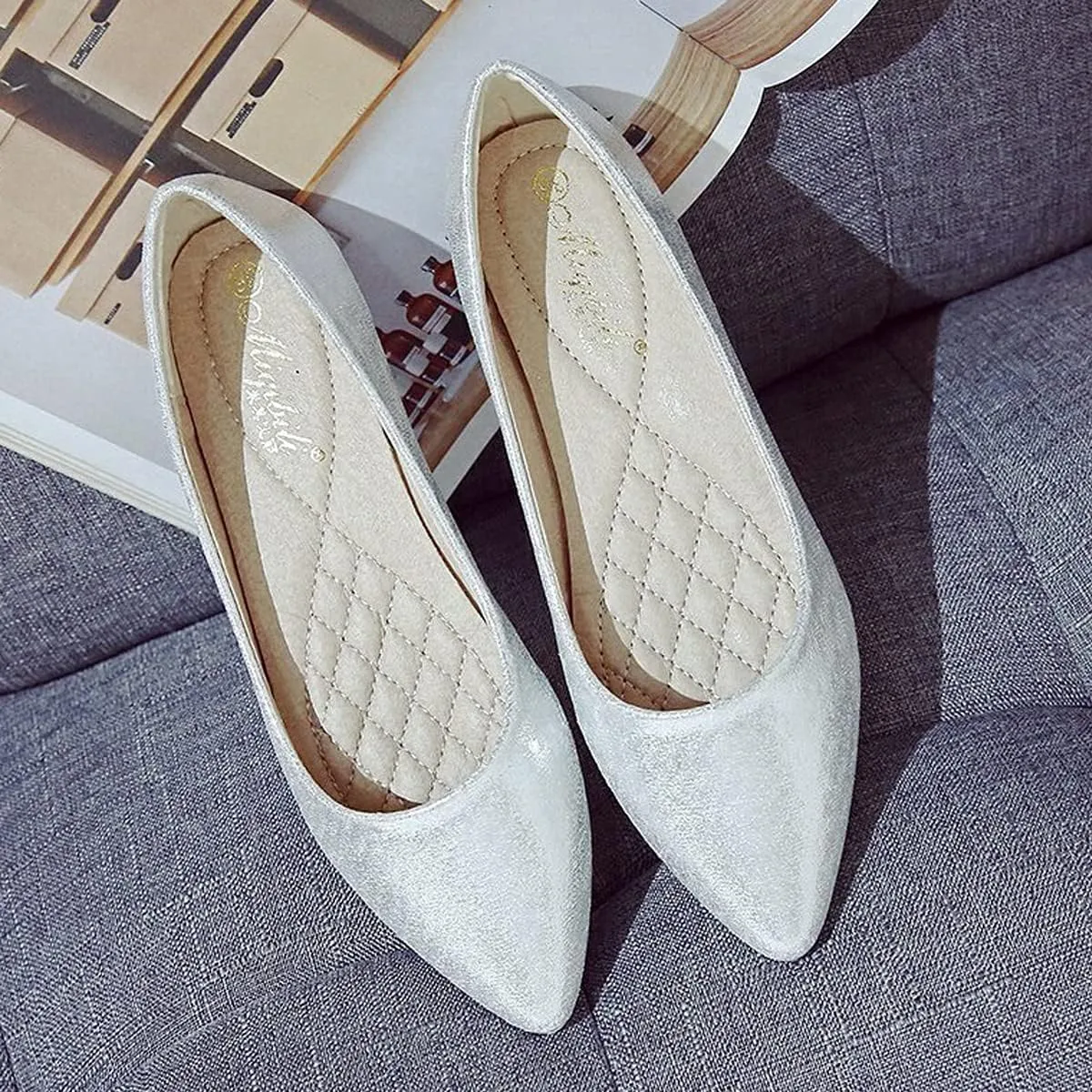 Women's Fashion Pointed Toe Ballets Flat Shoes Casual Simple Slip on Walking Driving Shoes