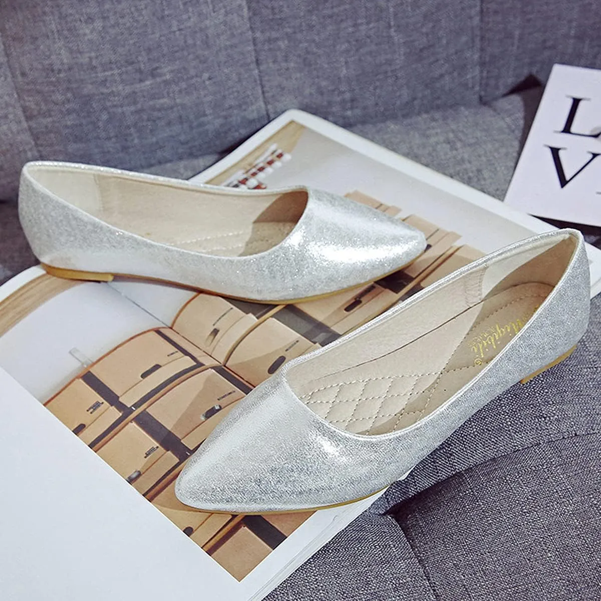 Women's Fashion Pointed Toe Ballets Flat Shoes Casual Simple Slip on Walking Driving Shoes