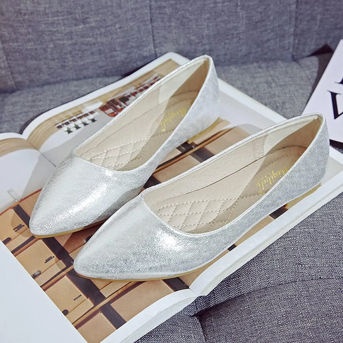 Women's Fashion Pointed Toe Ballets Flat Shoes Casual Simple Slip on Walking Driving Shoes