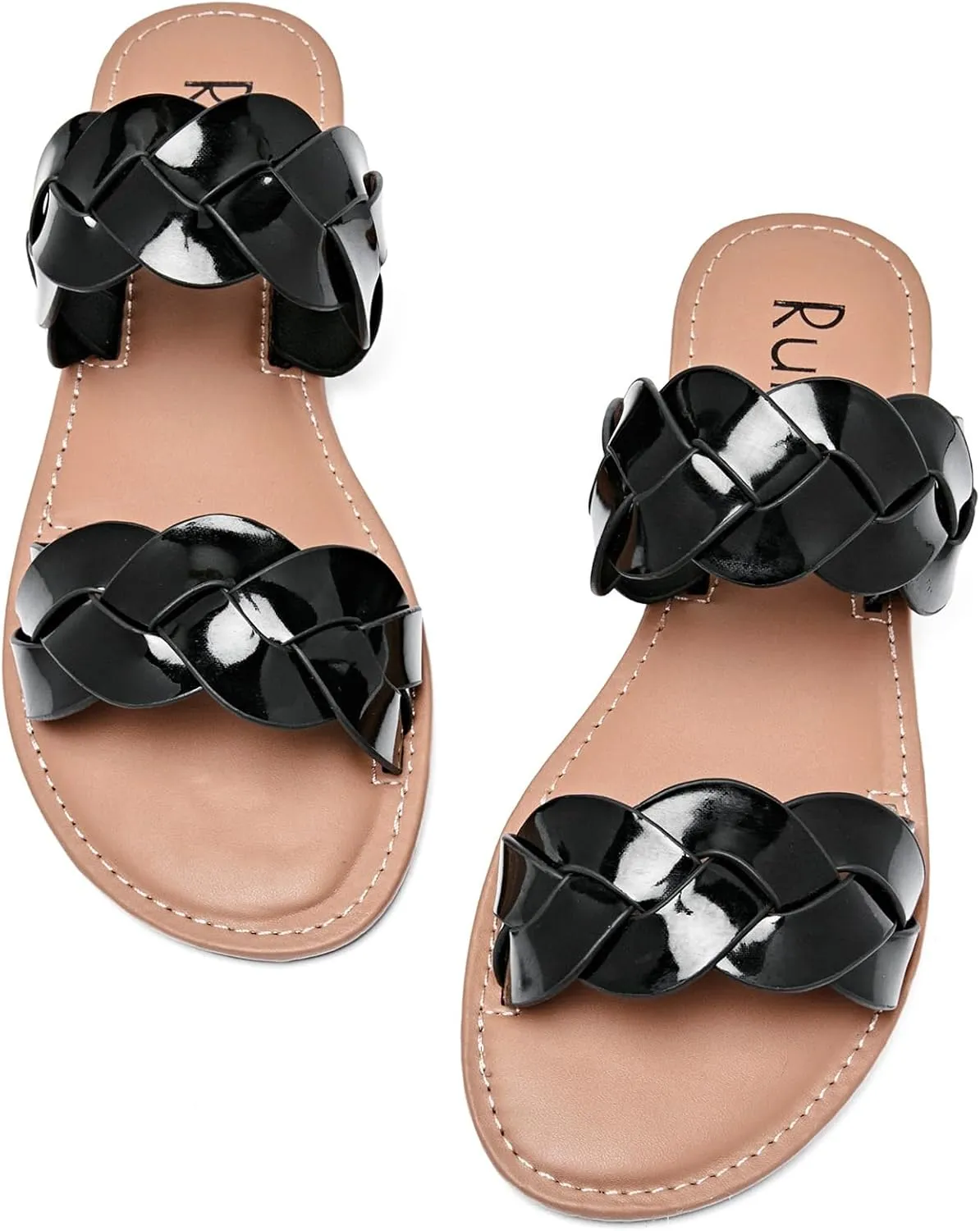 Women's Flat Slides Sandals, Summer Slippers Comfortable Braided Strap Round Open Toe Casual Beach Shoes for Women.