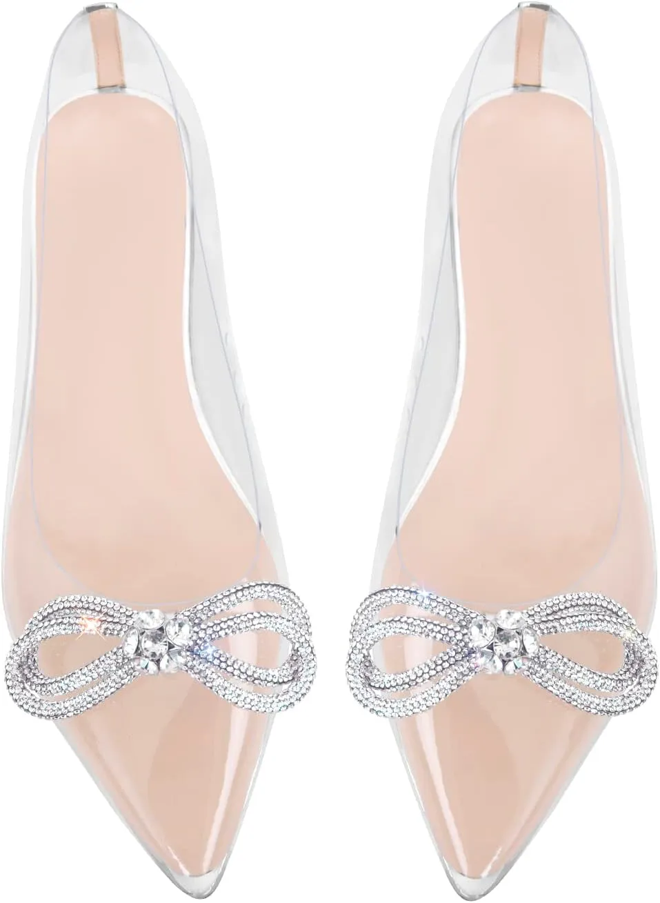 Women's Flats with Rhinestone Bow Pointed Toe Flats for Women Clear Flat