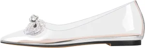 Women's Flats with Rhinestone Bow Pointed Toe Flats for Women Clear Flat