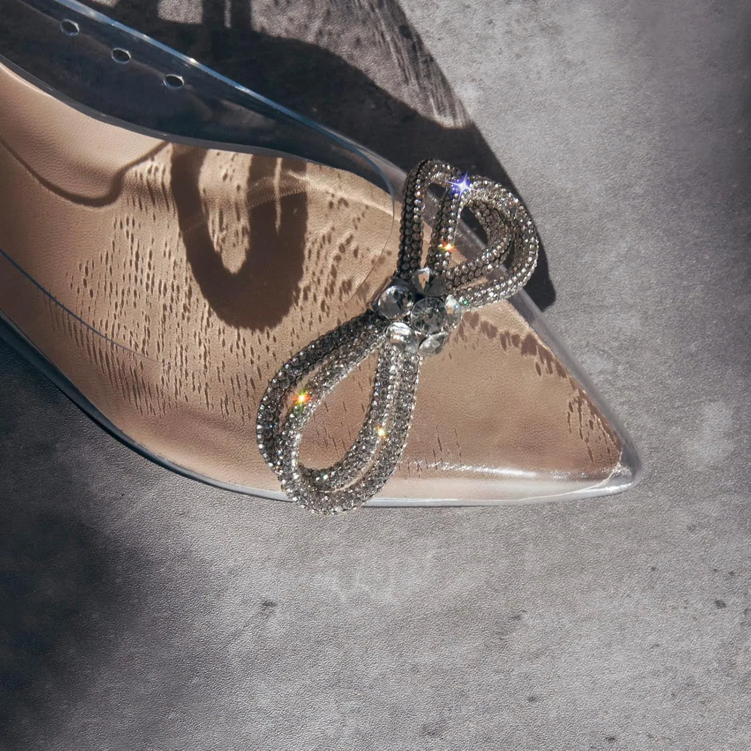 Women's Flats with Rhinestone Bow Pointed Toe Flats for Women Clear Flat