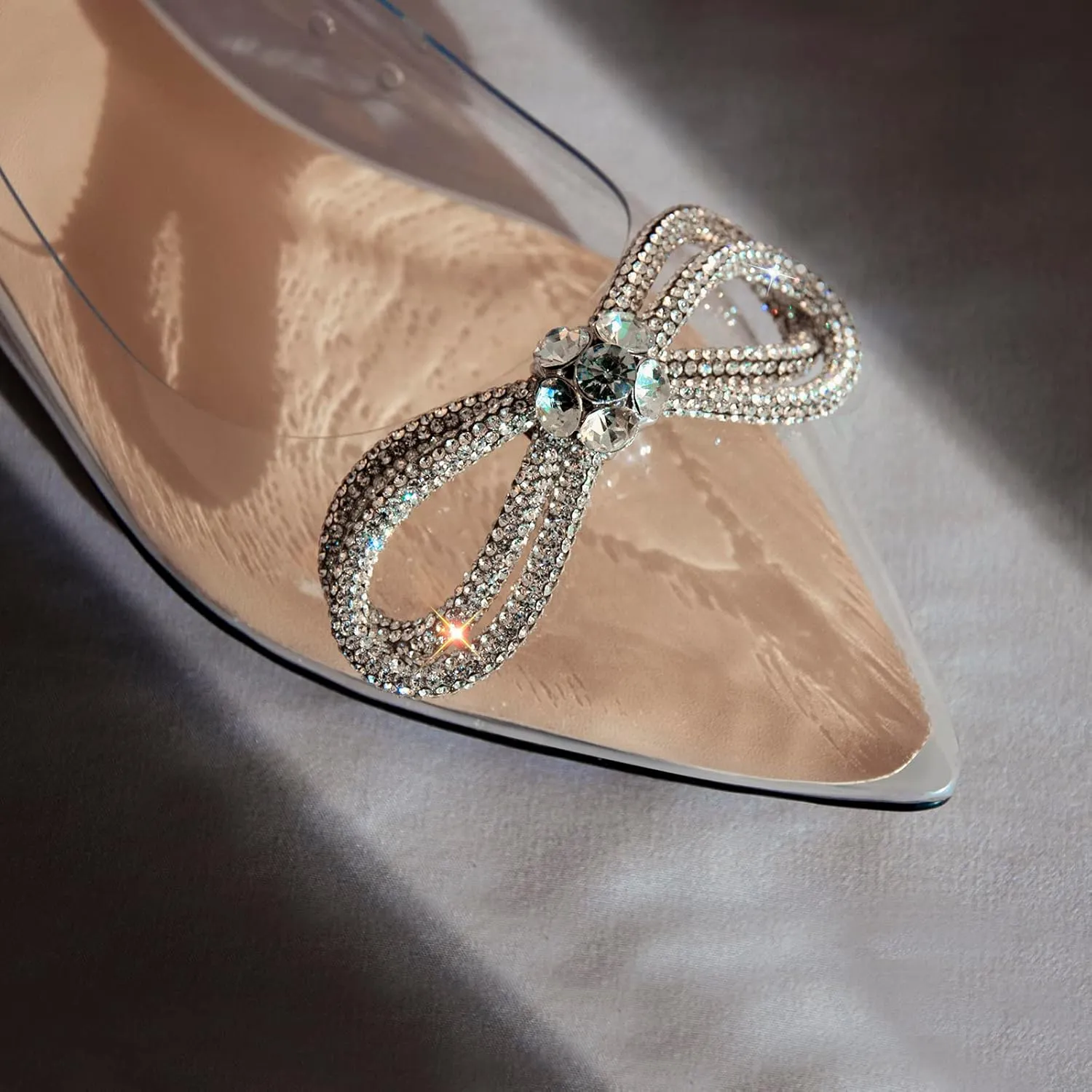 Women's Flats with Rhinestone Bow Pointed Toe Flats for Women Clear Flat