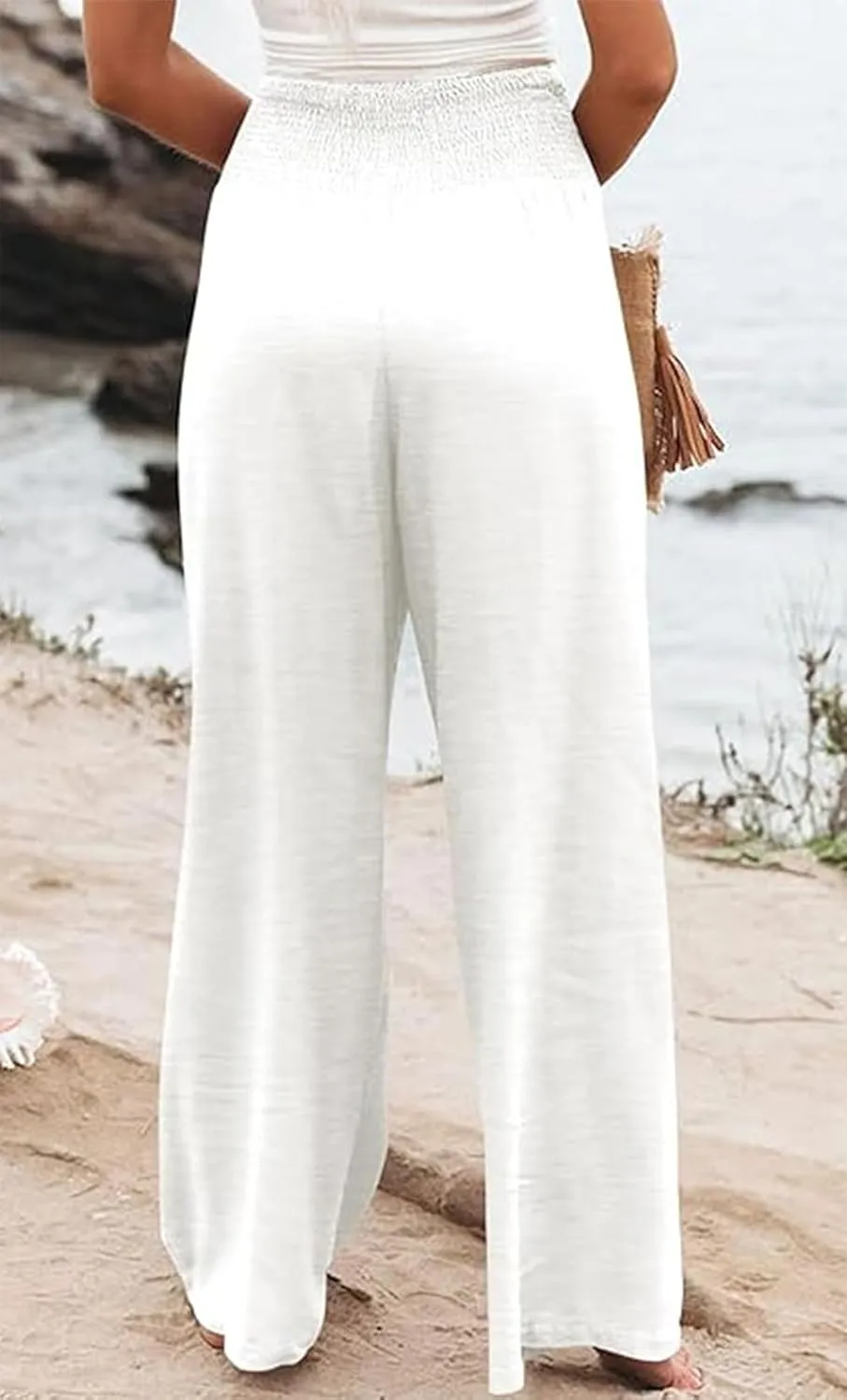 Womens High Waisted Wide Leg Palazzo Pants Casual Lounge Boho Flowy Pants with Pockets