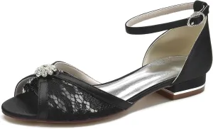 Women's Lace Ankle Strap Wedding Dress Shoes for Bride Peep Toe Toe Bridal Flats Comfortable Formal Prom Party Sandals