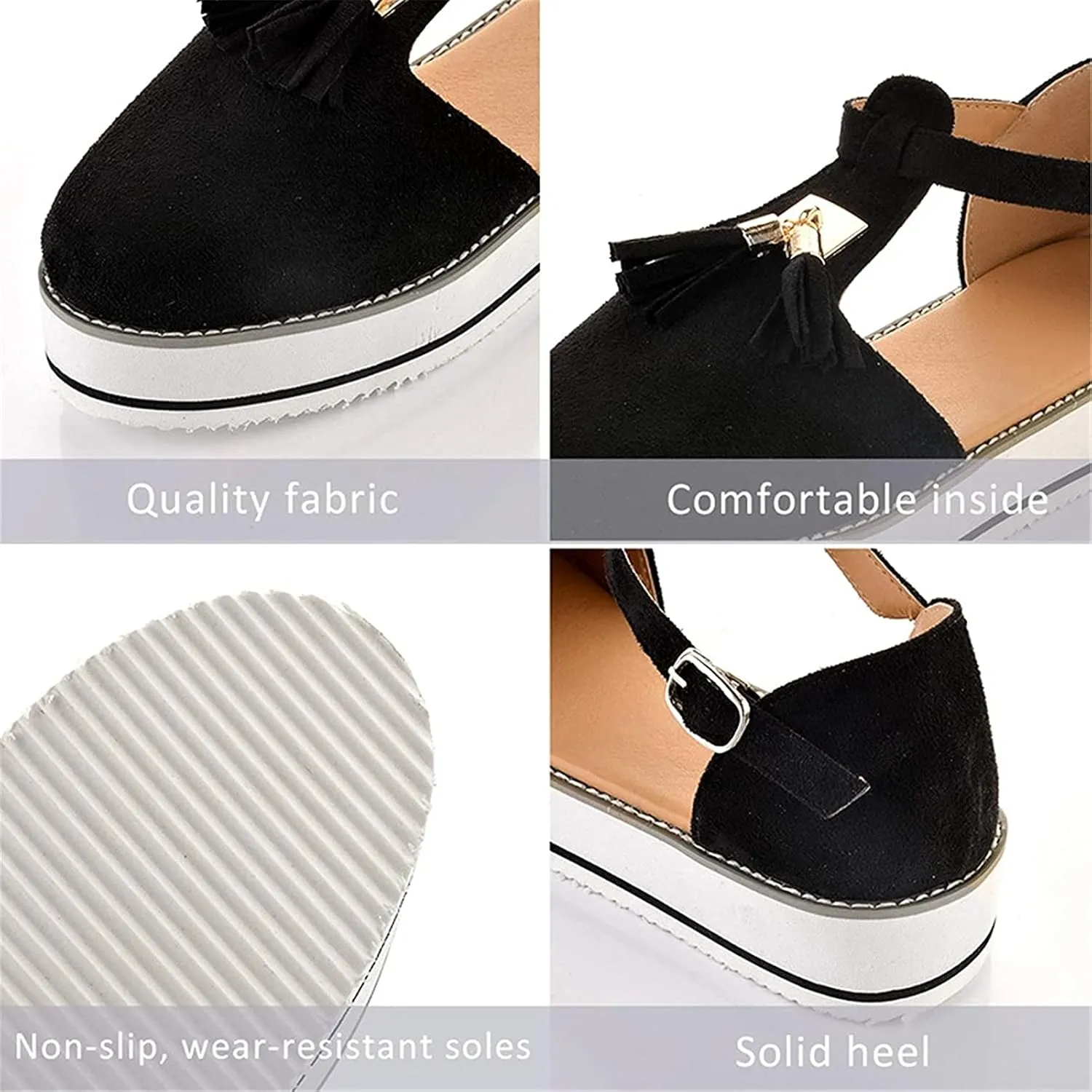 Women's Platform Sandals Espadrille Fashion Tassel Round Toe Hollow Out T-Strap Wedge Sandals Buckle Ankle Strap Casual Closed Toe Beach Sneakers Shoes,Red,36