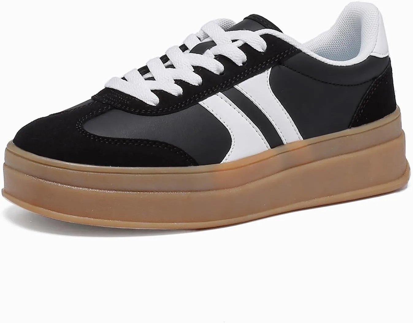 Women's Thick Sole Retro Fashion Sneakers Classic Walking Shoes Thick Rubber Lace-Up Footwear Anti Slip Trainers