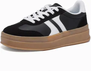 Women's Thick Sole Retro Fashion Sneakers Classic Walking Shoes Thick Rubber Lace-Up Footwear Anti Slip Trainers