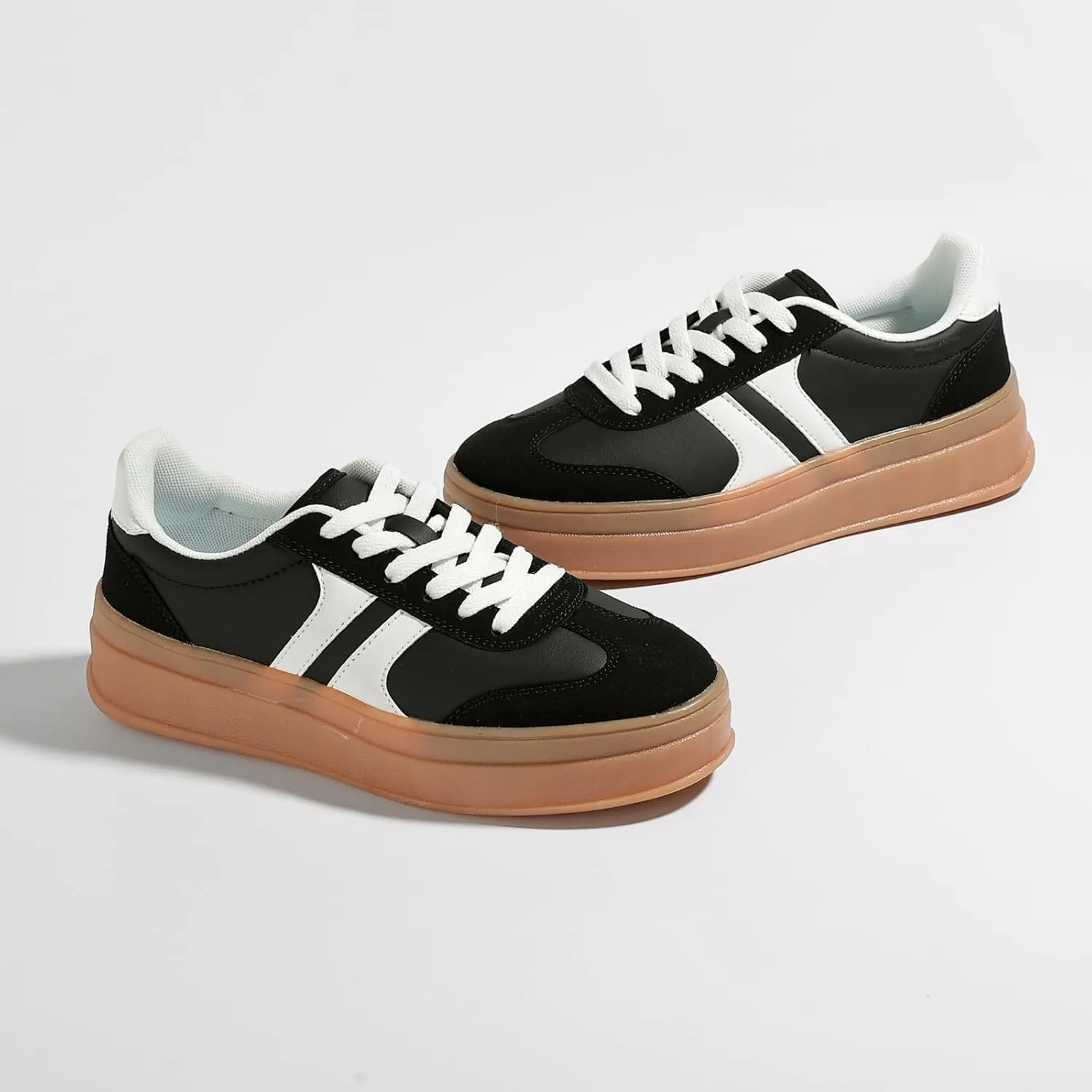 Women's Thick Sole Retro Fashion Sneakers Classic Walking Shoes Thick Rubber Lace-Up Footwear Anti Slip Trainers