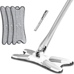 X Type Flat Floor Mop with 3 Replacement Pads, Easy Squeeze, Self Wringing, Hand-Free Wash