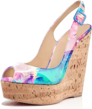 XYD Women Peep Toe Wedge Sandals Platform High Heel Bohemia Resort Slip On Slingback Shoes Size