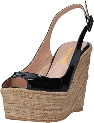 XYD Women Peep Toe Wedge Sandals Platform High Heel Bohemia Resort Slip On Slingback Shoes Size
