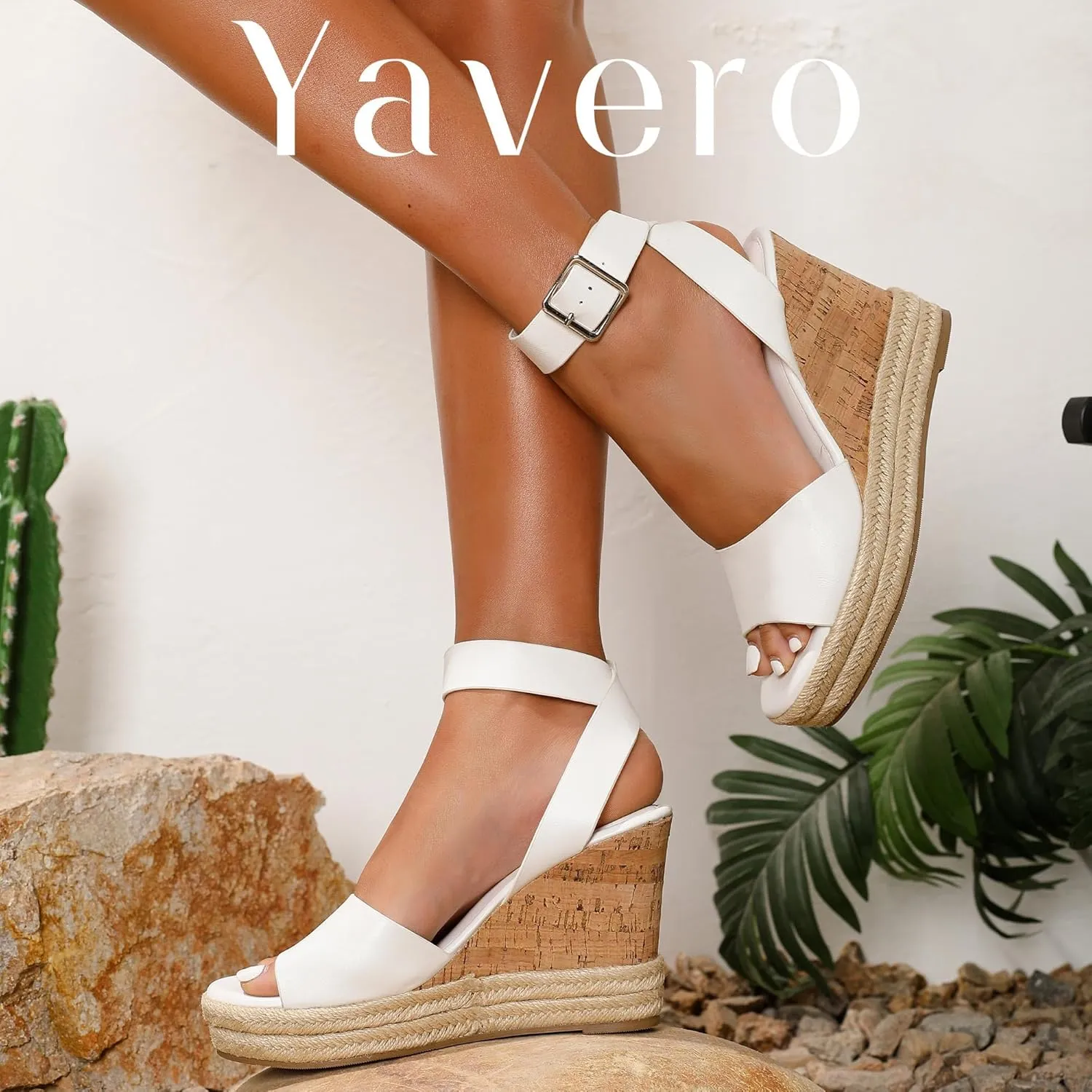 Yavero Women's Espadrille Wedge Sandals Open Toe Platform Sandals with Ankle Strap Stylish Cork Wedges for Summer