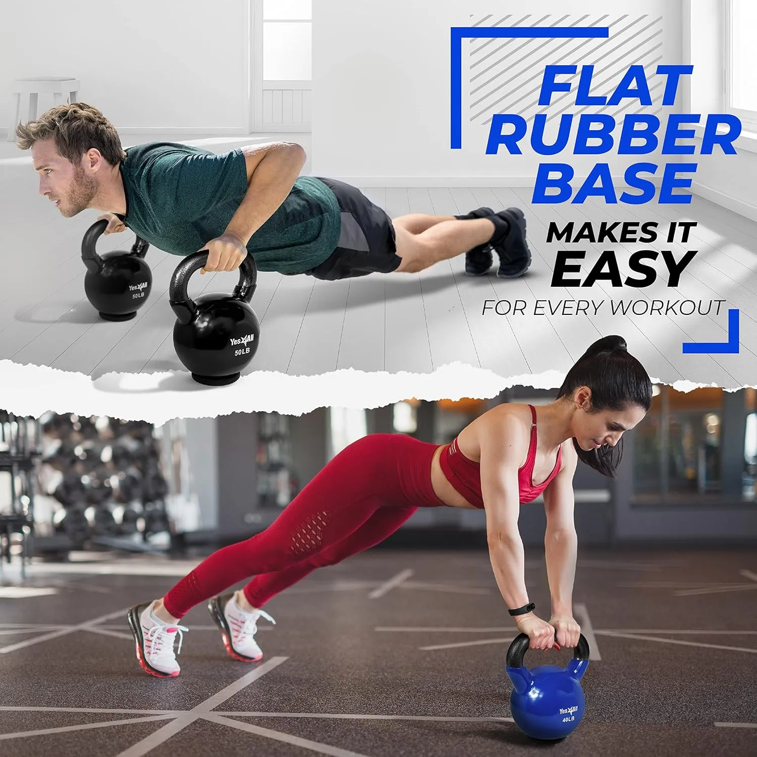 Yes4All Kettlebells Rubber Base, Kettlebell Set for Women, Strength Training Kettlebells Weights (10-65 lbs)