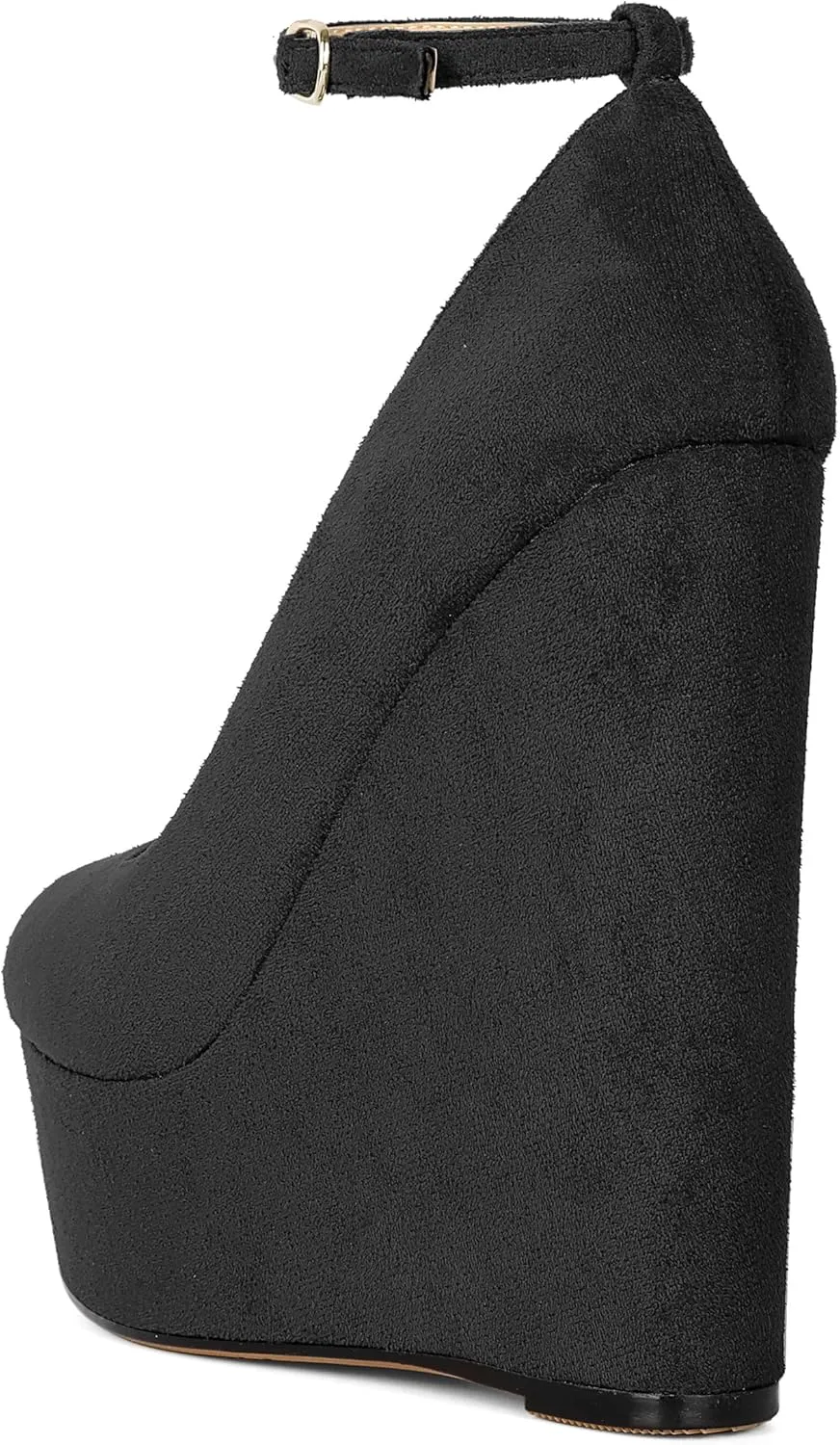 YODEKS Wedges for Women Closed Round Toe Ankle Strap Platform High Heel Wedge Pumps 6 Inches Dress Shoes