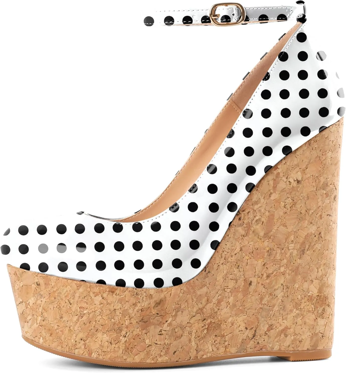YODEKS Wedges for Women Closed Round Toe Ankle Strap Platform High Heel Wedge Pumps 6 Inches Dress Shoes