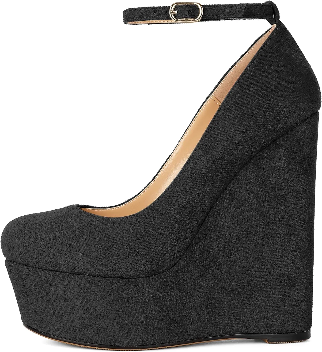 YODEKS Wedges for Women Closed Round Toe Ankle Strap Platform High Heel Wedge Pumps 6 Inches Dress Shoes