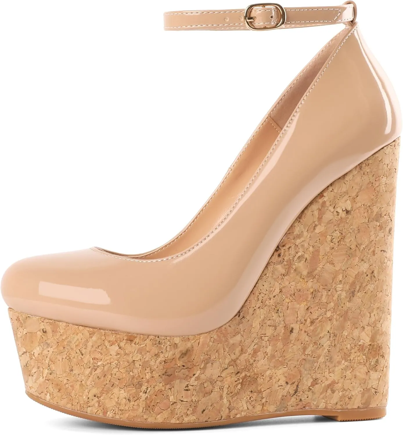 YODEKS Wedges for Women Closed Round Toe Ankle Strap Platform High Heel Wedge Pumps 6 Inches Dress Shoes