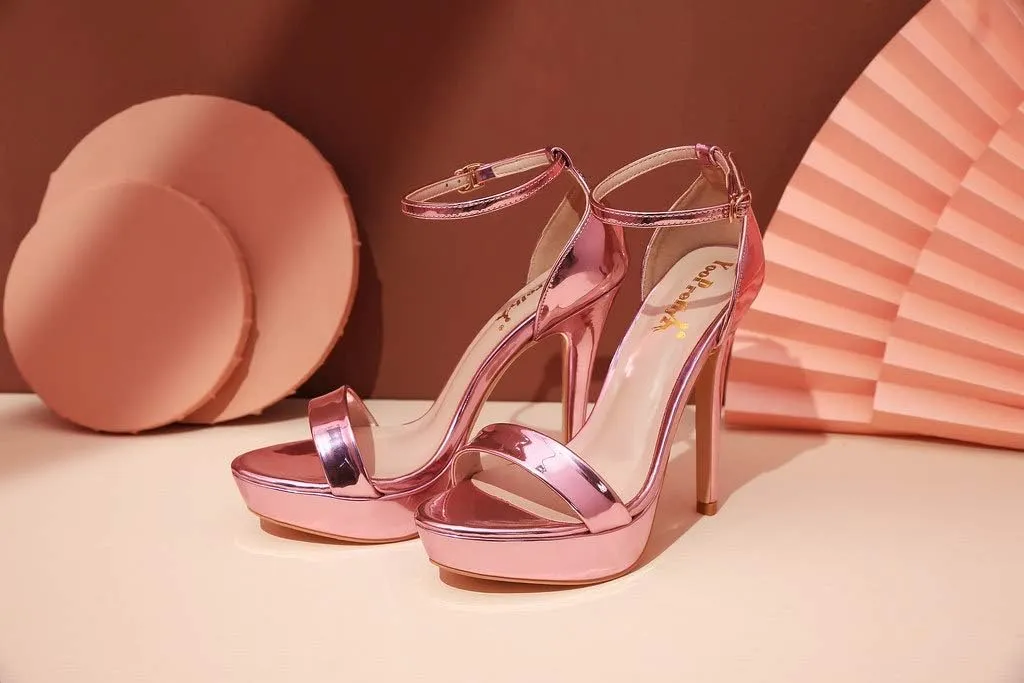 YooPrettyz Women Metallic Ankle Strap Platform High Heels Model Dress Sandals