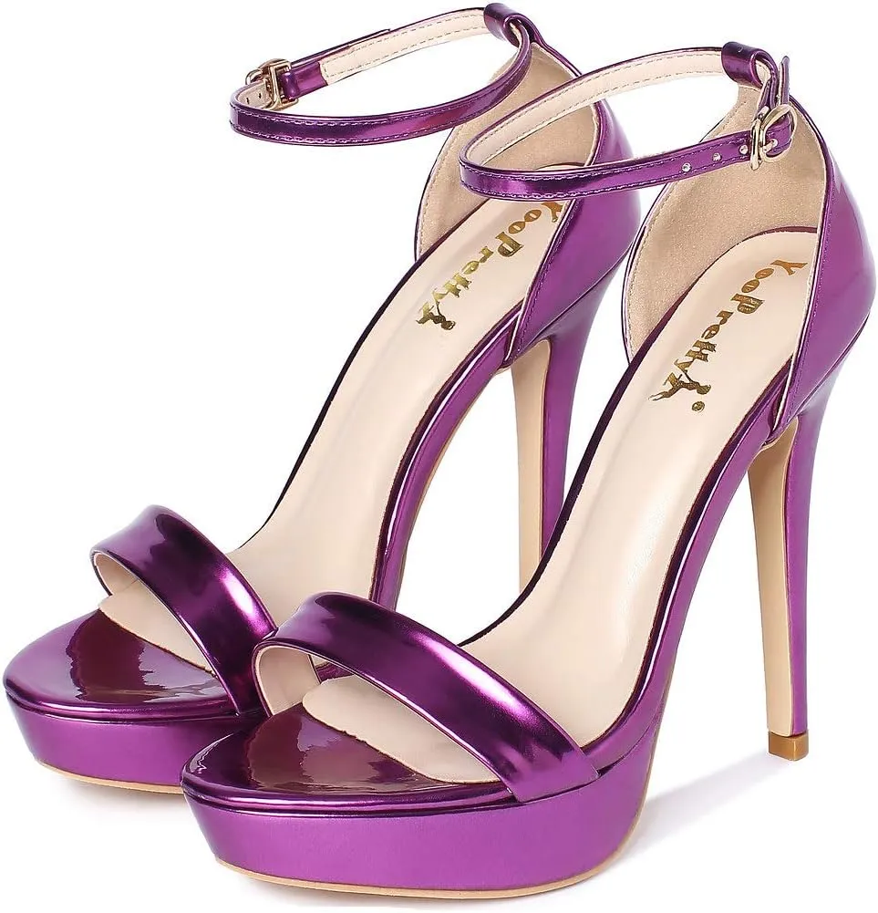 YooPrettyz Women Metallic Ankle Strap Platform High Heels Model Dress Sandals