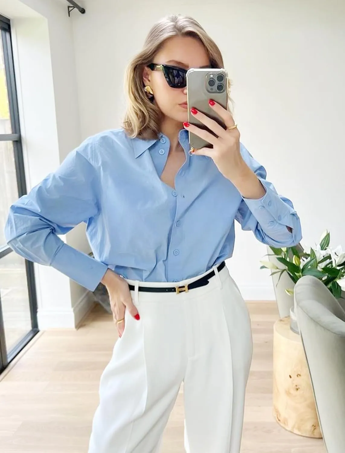 Zeagoo Womens Cotton Button Down Shirts Long Sleeve V Neck Collared Tops Work Office Blouse Shirt 2025 S-XXL
