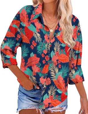 Zeagoo Womens Cotton Button Down Shirts Long Sleeve V Neck Collared Tops Work Office Blouse Shirt 2025 S-XXL
