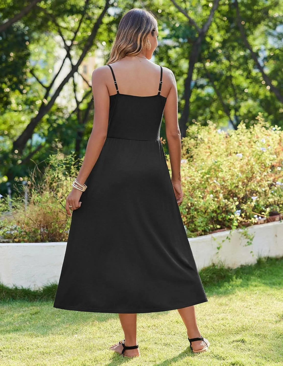 Zeagoo Women's Summer Casual Boho Sundress Spaghetti Strap Square Neck Flowy Midi Dresses A Line Beach Dress with Pockets